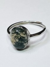 Simple 925 Sterling Silver Natural Cabochon Moss Agate Ring 2