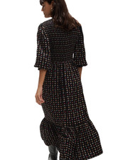 M&S Collection Womens Midi Waisted Dress size 18 Shirred Top Printed Black Mix