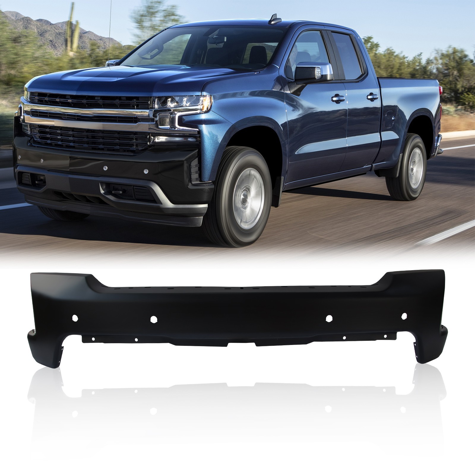 Black Steel Front Bumper For 2019-2022 Chevy Silverado 1500 W/Sensor Holes