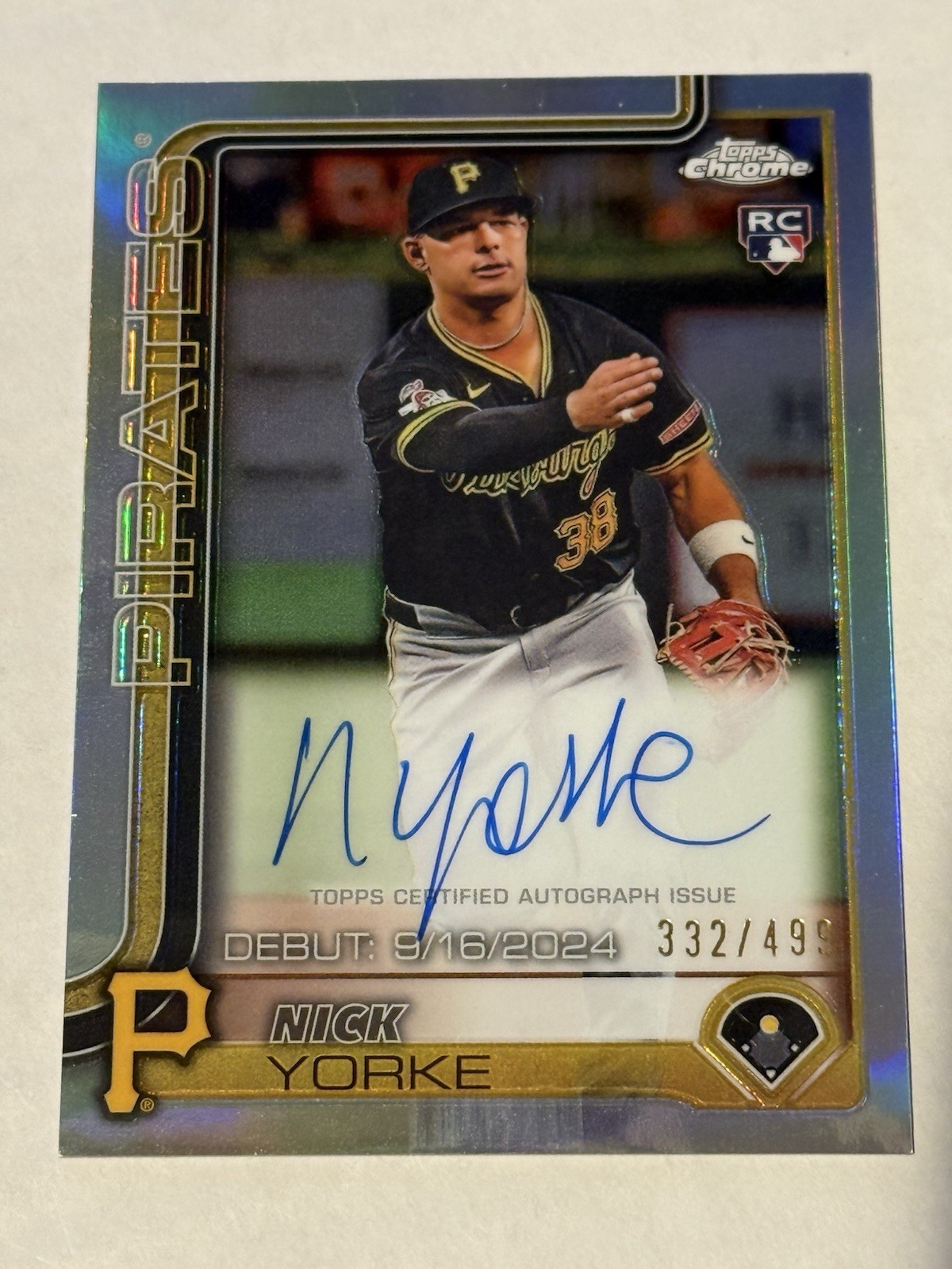 Nick Yorke Rookie RC REFRACTOR AUTO /499 2025 Topps Chrome #RA-NY Pirates