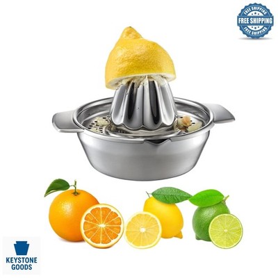 Stainless Steel Manual Citrus Juicer with Bowl & Strainer - Portable, Dishwas...