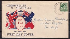 1950 Australia FDC - 1½d Green Queen Elizabeth WIDE WORLD BRAND [01-207]