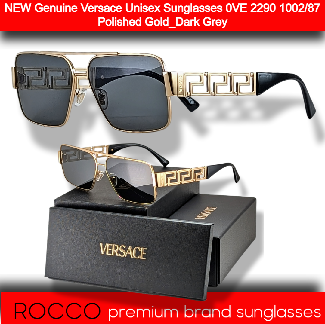 NEW Genuine Versace Unisex Sunglasses 0VE 2290 1002/87 Polished Gold_Dark Grey