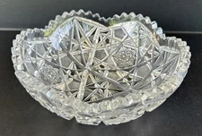 Antique American Brilliant Period Cut Glass Bowl 7" Deep Cut Stars