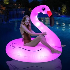 Inflatable Flamingo Pool Floats with Lights, Solar Powered Pink Pools Flamingo