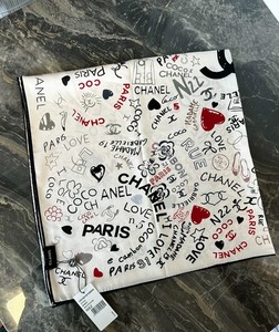 Chanel classic white monogram graffiti women's decorative square scarf/shawl NEW