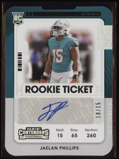 2021 Jaelan Phillips Contenders Rookie Ticket Stub Auto RC 10/15 #150 (J549)