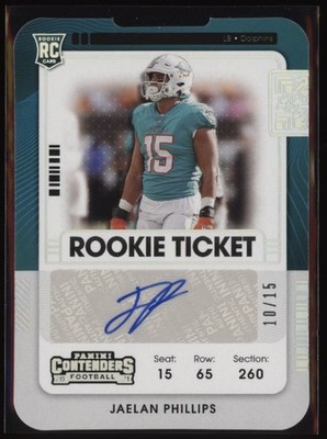 2021 Jaelan Phillips Contenders Rookie Ticket Stub Auto RC 10/15 #150 (J549)