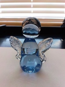 Vintage Hand Blown Art Glass Paperweight Figurine Blue Angel
