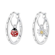 Sterling Silver Hoops Red Enamel Ladybug Yellow Crystal Daisy 925