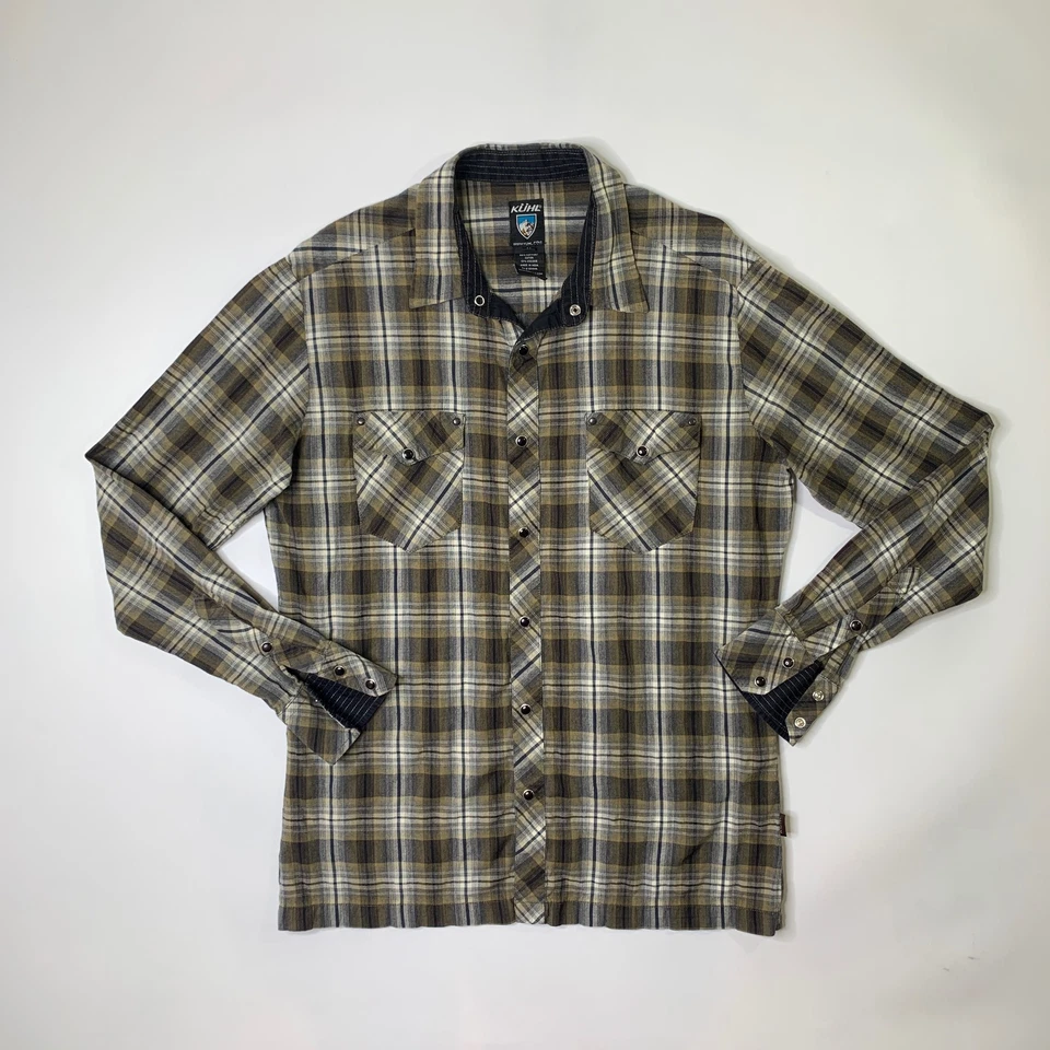 Camisa Kuhl Para Hombres M Mediana Manga Larga Franela a Cuadros Botón Occidental Exterior Foto 2 de 4