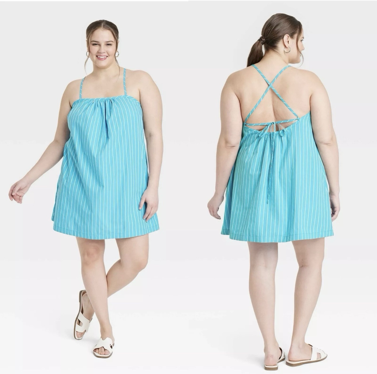 XL - Womens Sleeveless Shift Mini Dress - A New Day - Blue Striped