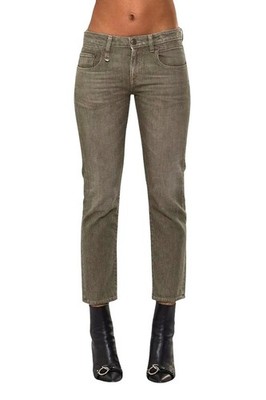 R13 Boy Straight Women's Jeans 27 Olive Green Stretch Cropped Ankle RRP695 *