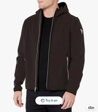GUESS Men's Softshell Jacket w/ Hood - Guess Zip Up Jacket| S - Black