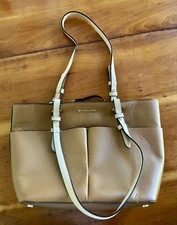 Michael Kors Large Tote Handbag Brown Tan Pebbled Leather Shoulder Bag Zip EUC