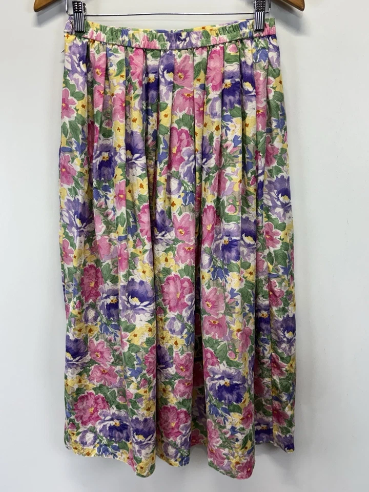 Falda midi de seda floral de colección talla 12 para mujer plisada fluida núcleo de cabaña suave niña Foto 4 de 4