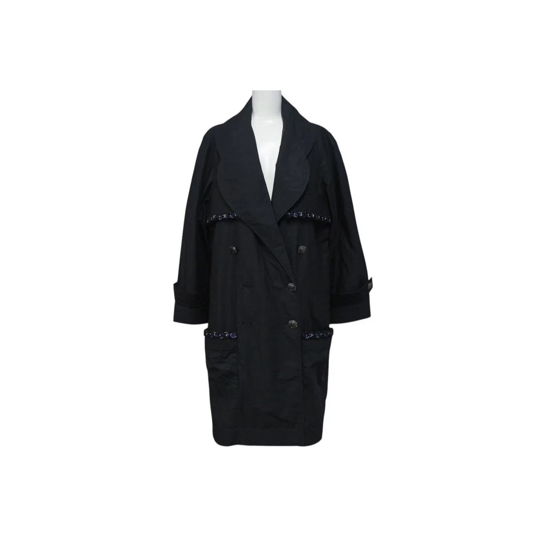 Trench coat Chanel P48056V35925 nero cotone poliuretano taglia 40 raccordi metallo