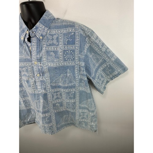 Camisa Popover Vintage Reyn Spooner Mezcla Algodón Estampado Náutico Velero Talla 2XL - Imagen 8 de 11