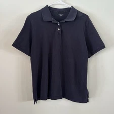 VTG Women’s Lands End Short Sleeve Shirt Polo Black XL 18-20 100% Cotton Tennis