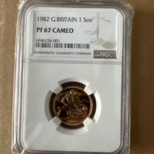 1982 G.Britain 1 Sov PF 67 Cameo NGC Graded Gold Sovereign Coin