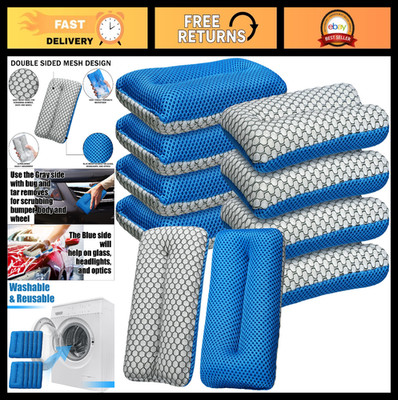 Two-Sided Microfiber Bug & Tar Scrubber Sponge - Scratch-Free Car Wash (10 Pcs)