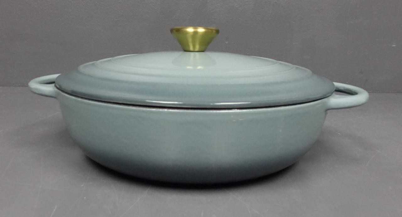 BRANDANI 3qt Dusty Turquoise Ombre Enameled Cast Iron 10.5" Braiser Pan w/ Lid