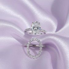 2Ct Oval Cut Real Moissanite Bridal Set Women Wedding Ring 14k White Gold Plated