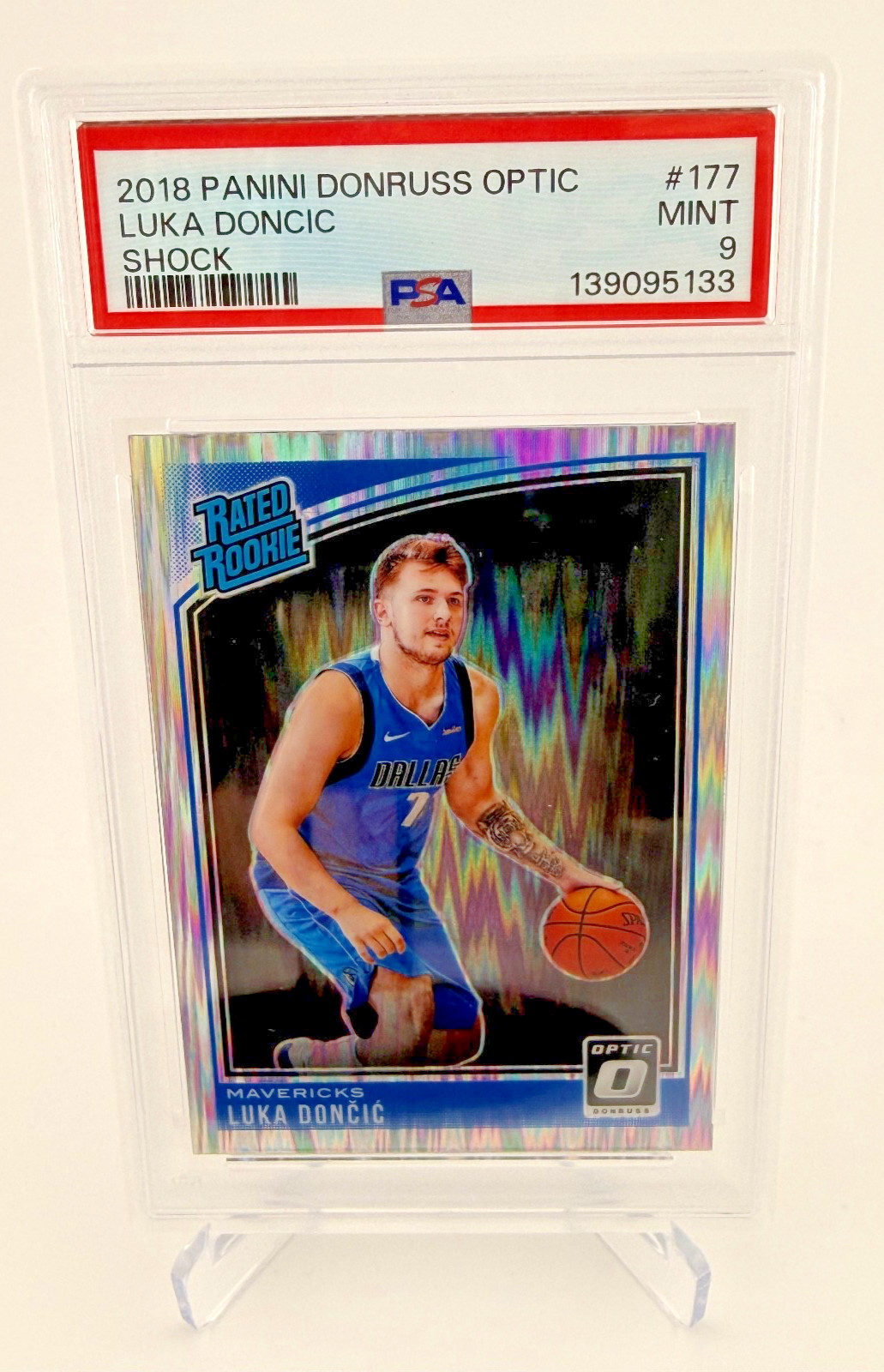 2018-19 Panini Donruss Optic Rated Rookie Luka Doncic #177 Shock Prizm PSA 9
