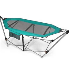 Indoor & Outdoor Hammock Folding Hammock with Side Pocket & Iron Stand Turquoise