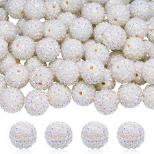 40Pcs Rhinestone Bubblegum Ball Beads 20Mm for Pens and Jewelry Making  White C