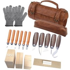 Beginner Wood Carving Kit with 26 Tools and Leather Storage Bag for All Ages