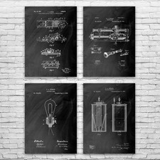Thomas Edison Patent Wall Art Set of 4 Poster, Canvas or Framed Edison Wall Art