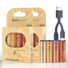 Rechargeable AA Batteries USB-C 8 Pack, 2220mWh Lithium Batteries AA, 1.5 Vol...