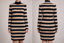 J. Crew Striped Turtleneck Sweater Dress Size Medium Tan Black  44% WOOL
