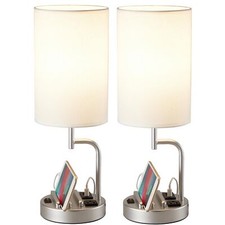 Table Lamp with 3 USB Charging Ports Modern Desk Lamp with AC Outlet and Stan...