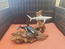 Vintage John Perry Sculpture Lot Of 2 Great White Shark & Orca Very Nice Used