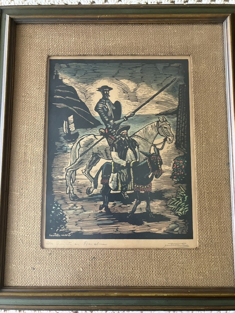 Juan Castells Marti 1915-95 Woodcut Hand colored & Signed Don
