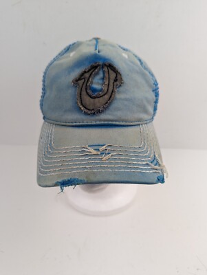 True Religion Distressed Horseshoe Baseball Cap Vintage Blue