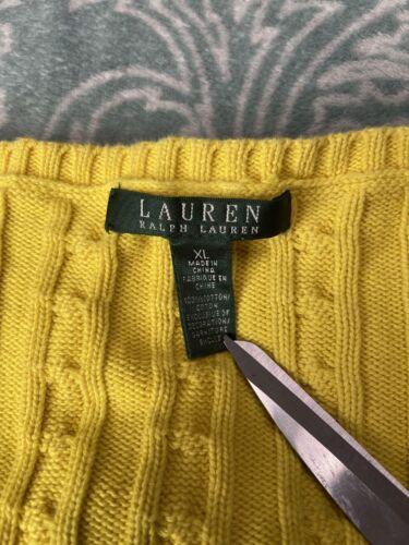 Maglione Lauren Ralph Lauren maglia cavo giallo pullover scollo a V XL - Foto 3 di 6