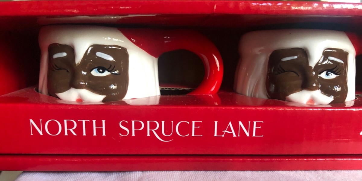 NORTH SPRUCE LANE CHRISTMAS 4PC ESPRESSO MUG SET 3 OZ, Black Santa