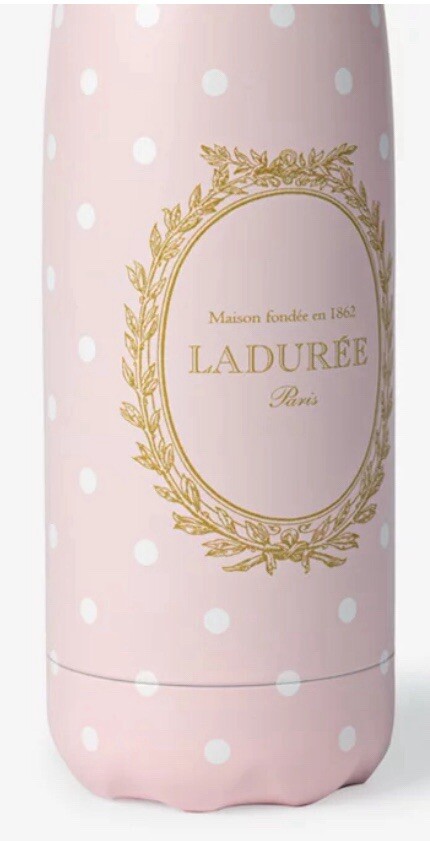LADUREE METAL WATER BOTTLE PINK POLKA DOT LIMITED ED PARIS SUPER