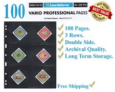 100 Lighthouse Vario 3S Double Side Black Stock Pages 3 Pockets Row Album Sheets