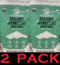 Lakanto ORGANIC Monkfruit Sweetener Sugar Substitute Keto White 16 oz Bag 2 PACK