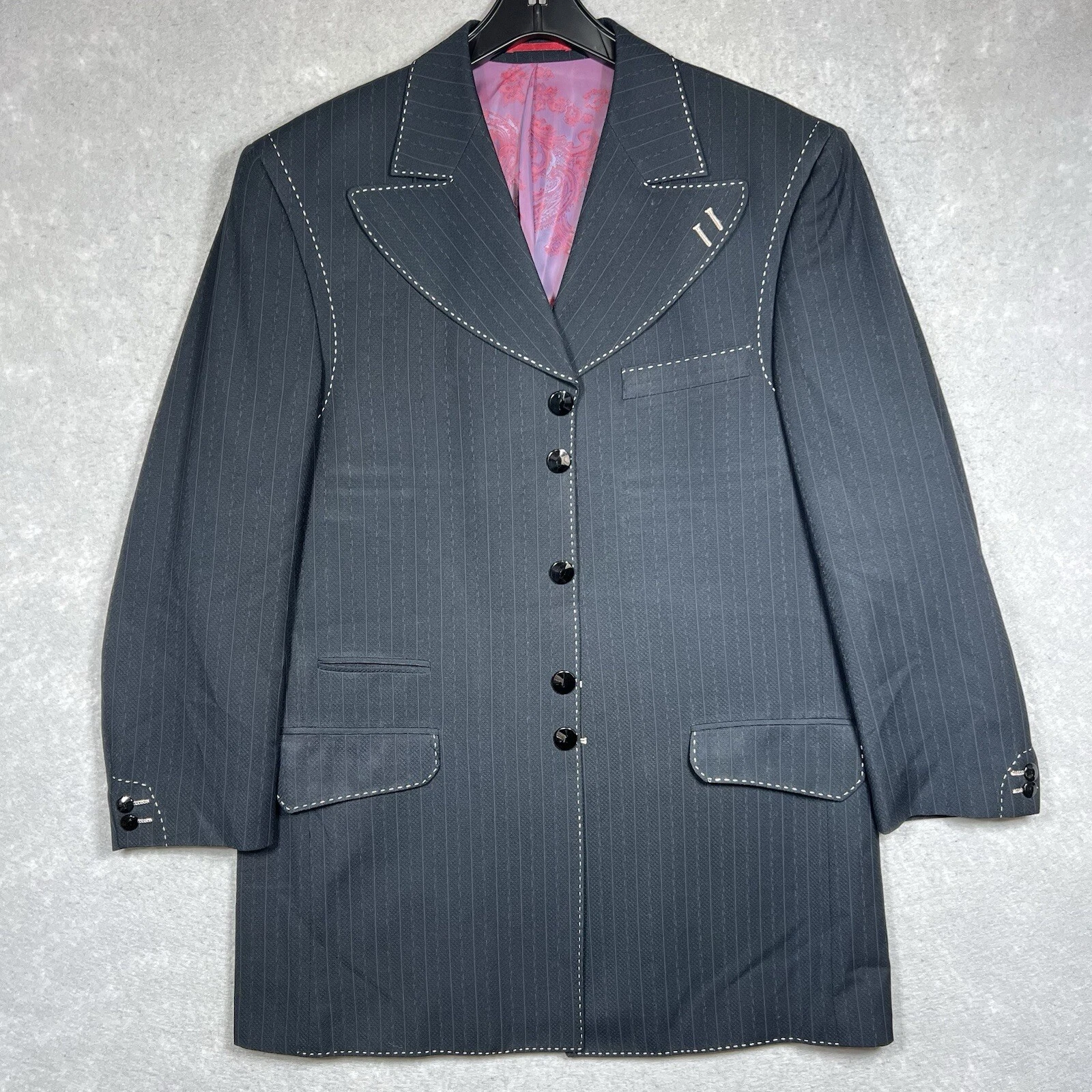 Valentino Ferrel Uomo Tg 42R Italia Tuta Giacca Blazer Cappotto Nero Gessato