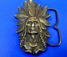 Native American Indian Chief Feather HeadDress 1974 Bergamot Belt Buckle J-60