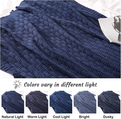 Breathable Navy Blue Throw Blanket - 50x60 Inches Lightweight Knitted Design - Picture 8 of 10