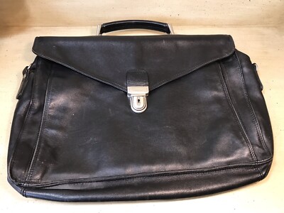 Claudio Ferrici Black Leather Briefcase Laptop Messenger Bag