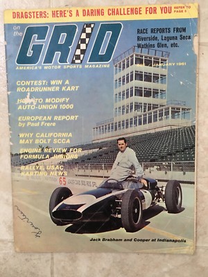ON THE GRID MAGAZINE-EX.RARE, JAN.1961, BRABHAM'S INDY COOPER,HUMBER SUPER SNIPE