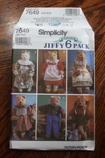 Simplicity 7649 Jiffy Six Pack 22" Stuffed Bear Dolls & Clothes Sewing Pattern