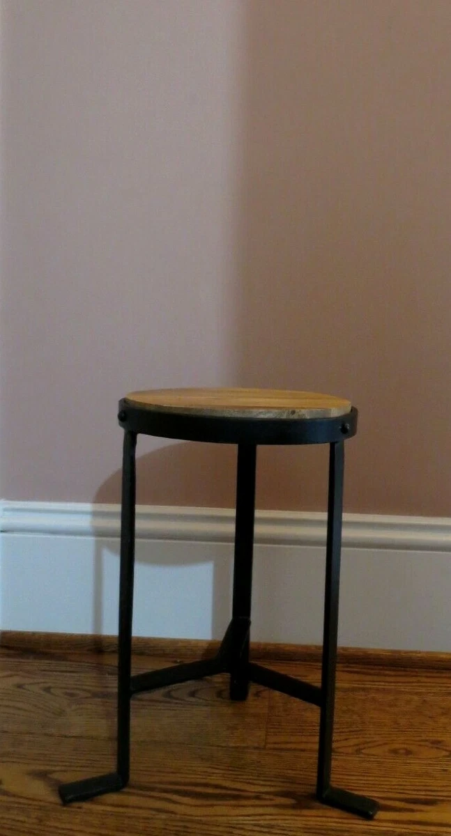 POTTERY BARN New STURDY 3 Leg BACKLESS STOOL Wood Seat w Steel